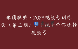 狼团联盟·2023视频号训练营(第三期),手把手带你玩转视频号