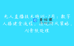 无人直播技术特训-7月：数字人搭建全流程，违规防风策略，AI音频处理