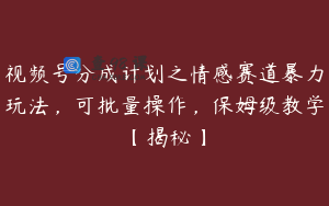 视频号分成计划之情感赛道暴力玩法，可批量操作，保姆级教学【揭秘】