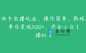 快手自撸玩法，操作简单，熟练单日变现500+，适合小白【揭秘】
