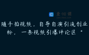 随手拍视频，自导自演引流创业粉， 一条视频引爆评论区“