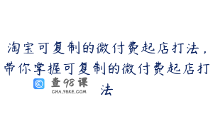 淘宝可复制的微付费起店打法，带你掌握可复制的微付费起店打法