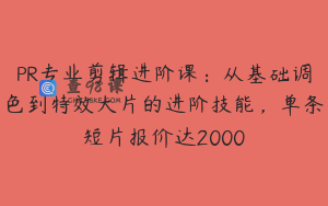 PR专业剪辑进阶课：从基础调色到特效大片的进阶技能，单条短片报价达2000