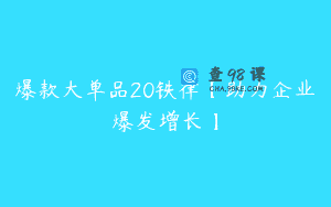 爆款大单品20铁律【助力企业爆发增长】
