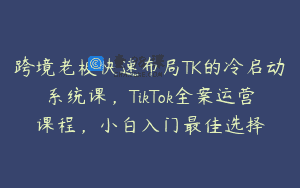 跨境老板快速布局TK的冷启动系统课，TikTok全案运营课程，小白入门最佳选择