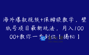 海外爆款视频+保姆级教学，壁纸号项目最新玩法，月入10000+教你一步到位【揭秘】