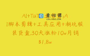 AI+TikTok出海营:AI脚本剪辑+工具应用+潮玩服装货盘,30天涨粉10w月销$1.8w
