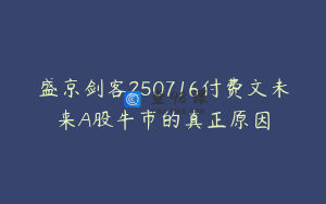 盛京剑客250716付费文未来A股牛市的真正原因