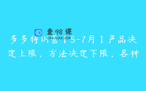多多特训营【5-7月】产品决定上限，方法决定下限，各种