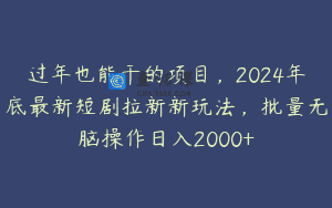 过年也能干的项目，2024年底最新短剧拉新新玩法，批量无脑操作日入2000+