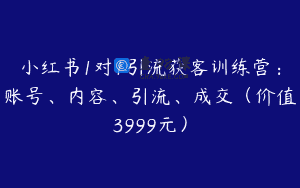 小红书1对1引流获客训练营：账号、内容、引流、成交（价值3999元）