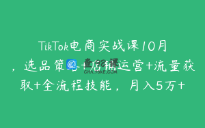 TikTok电商实战课10月，选品策略+店铺运营+流量获取+全流程技能，月入5万+