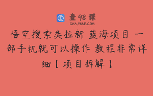 悟空搜索类拉新 蓝海项目 一部手机就可以操作 教程非常详细【项目拆解】