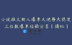 小说推文新人爆单大佬每天稳定三位数爆单经验分享【揭秘】