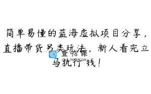 简单易懂的蓝海虚拟项目分享，直播带货另类玩法，新人看完立马执行賺钱！