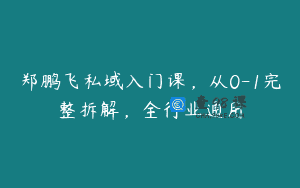 郑鹏飞私域入门课，从0-1完整拆解，全行业通用
