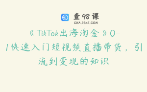 《TikTok出海淘金》0-1快速入门短视频直播带货，引流到变现的知识
