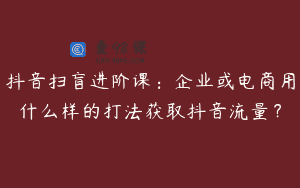 抖音扫盲进阶课：企业或电商用什么样的打法获取抖音流量？