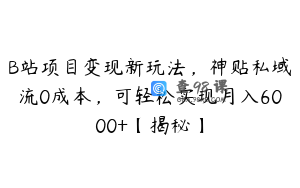 B站项目变现新玩法，神贴私域流0成本，可轻松实现月入6000+【揭秘】