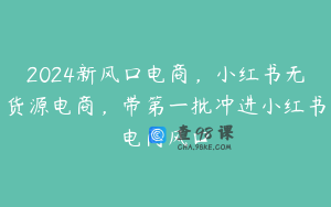 2024新风口电商，小红书无货源电商，带第一批冲进小红书电商风口