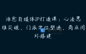 治愈自媒体IP打造课：心法思维突破，门派定位塑造，商业闭环搭建