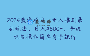 2024蓝海项目，无人播剧最新玩法，日入4800+，手机也能操作简单有手就行