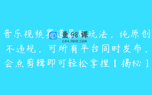 音乐视频赛道最新玩法，纯原创不违规，可所有平台同时发布，会点剪辑即可轻松拿捏【揭秘】