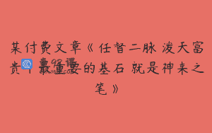 某付费文章《任督二脉 泼天富贵|最重要的基石 就是神来之笔》