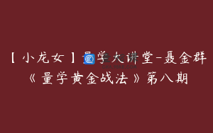 【小龙女】量学大讲堂-聂金群《量学黄金战法》第八期