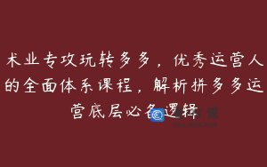 术业专攻玩转多多，优秀运营人的全面体系课程，解析拼多多运营底层必备逻辑
