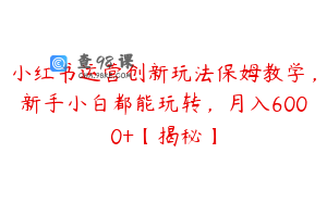 小红书运营创新玩法保姆教学，新手小白都能玩转，月入6000+【揭秘】