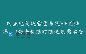 闲鱼电商运营全系统VIP实操课，1部手机随时随地电商卖货