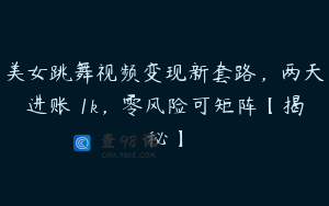 美女跳舞视频变现新套路，两天进账 1k，零风险可矩阵【揭秘】