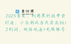 2025首发，利用黑科技带货打法，小白测试当天卖出3612利润，矩阵玩法+无限账号