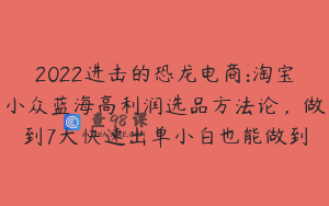 2022进击的恐龙电商:淘宝小众蓝海高利润选品方法论，做到7天快速出单小白也能做到