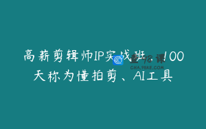 高薪剪辑师IP实战班，100天称为懂拍剪、AI工具