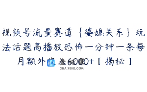 视频号流量赛道{婆媳关系}玩法话题高播放恐怖一分钟一条每月额外收入6000+【揭秘】