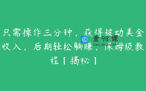 只需操作三分钟，获得被动美金收入，后期轻松躺赚，保姆级教程【揭秘】
