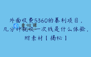 外面收费5360的暴利项目，几分钟就收一次钱是什么体验，附素材【揭秘】