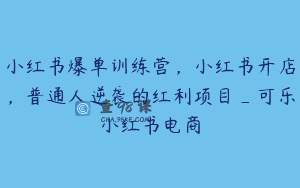 小红书爆单训练营，小红书开店，普通人逆袭的红利项目_可乐小红书电商