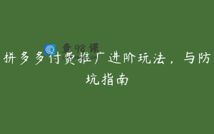 拼多多付费推广进阶玩法，与防坑指南