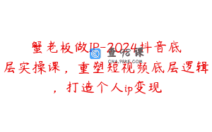 蟹老板做IP-2024抖音底层实操课，重塑短视频底层逻辑，打造个人ip变现