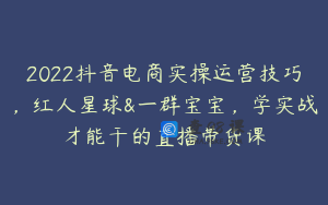 2022抖音电商实操运营技巧，红人星球&一群宝宝，学实战才能干的直播带货课