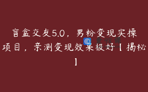 盲盒交友5.0，男粉变现实操项目，亲测变现效果极好【揭秘】