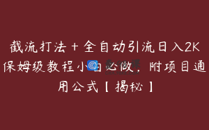 截流打法＋全自动引流日入2K保姆级教程小白必做，附项目通用公式【揭秘】