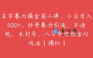 玄学暴力掘金第二弹，小白日入500+，抖音暴力引流，不违规，术封号，八字命理掘金AI玩法【揭秘】