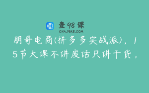 朋哥电商(拼多多实战派)，15节大课不讲废话只讲干货，