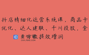 抖店精细化运营系统课，商品卡优化、达人建联、千川投放，全方位提效增润