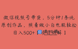 微信视频号带货，5分钟1条纯原创作品，照着做小白也能轻松日入500+【项目拆解】