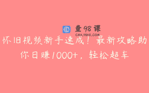 怀旧视频新手速成！最新攻略助你日赚1000+，轻松超车